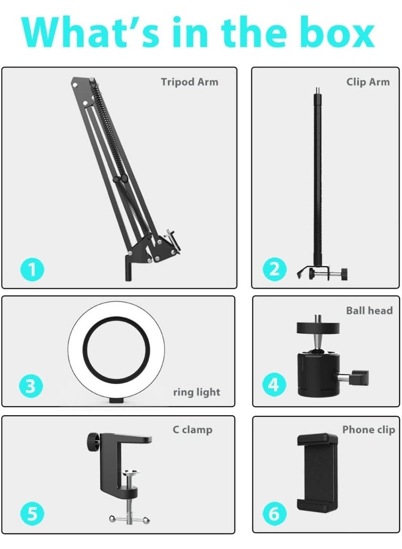 Overhead Camera Mount with Ring Light, Flexible Articulating Phone Arm Stand Compatible with iPhone, Logitech Webcam, Desk Tripod for YouTube Live Stream Cooking Nail Video Recording, USB - Image 5